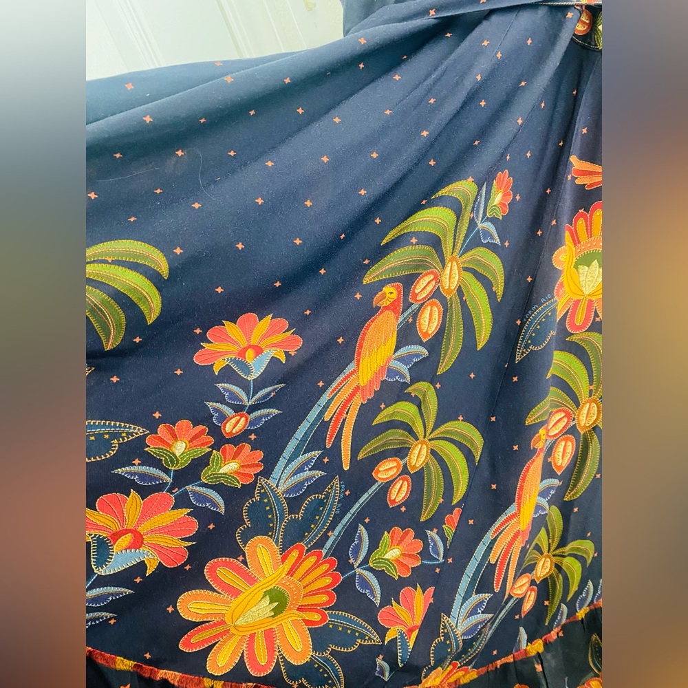 NWT Anthropologie x Farm Rio Navy Orange Floral Wrap Midi Dress XLP - Picture 9 of 12